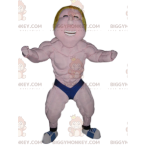 BIGGYMONKEY™ Fantasia Mascote Lutador Loiro com Boxers Azuis –