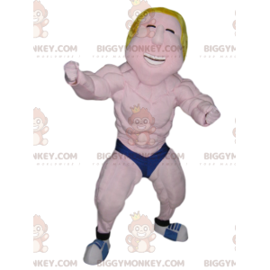 BIGGYMONKEY™ Costume da mascotte Lottatore biondo con boxer blu