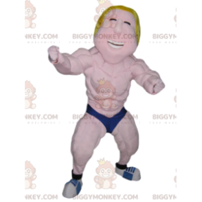 BIGGYMONKEY™ μασκότ στολή ξανθιά παλαίστρια με μπλε μπόξερ -