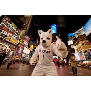 BIGGYMONKEY™ White Wolf -koiran maskottiasu urheiluasuissa -
