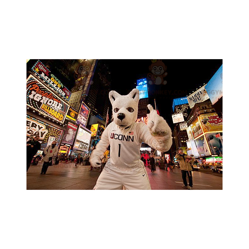 BIGGYMONKEY™ Disfraz de mascota de perro lobo blanco en ropa BIGGYMONKEY™ Disfraz de mascota de perro lobo blanco en ropa