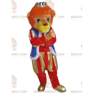 Costume da mascotte Leone BIGGYMONKEY™ con abito e corona d'oro
