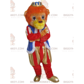 Løve BIGGYMONKEY™ maskotkostume med outfit og gylden krone -