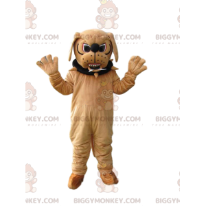 BIGGYMONKEY™ Aggressiv beige bulldogg maskotdräkt med krage
