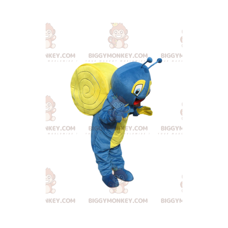 Very Happy Blue and Yellow Snail BIGGYMONKEY™ Mascot Costume -