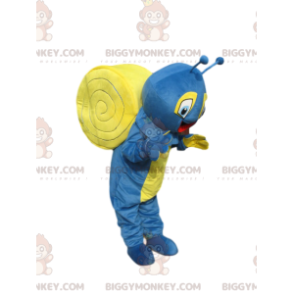 Very Happy Blue and Yellow Snail BIGGYMONKEY™ Mascot Costume -