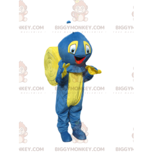 Erg blij blauw en geel slak BIGGYMONKEY™ mascottekostuum -