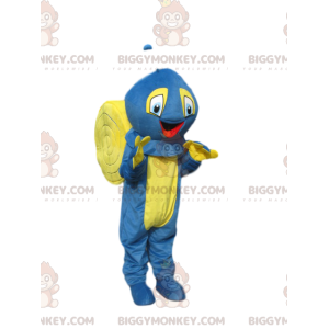 Very Happy Blue and Yellow Snail BIGGYMONKEY™ Mascot Costume -