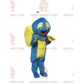 Erg blij blauw en geel slak BIGGYMONKEY™ mascottekostuum -