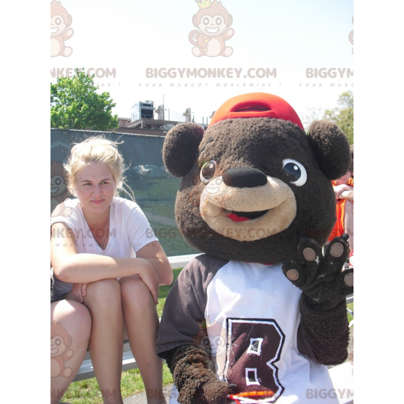 Brązowy kostium maskotki Teddy BIGGYMONKEY™ z czapką i koszulką Brązowy kostium maskotki Teddy BIGGYMONKEY™ z czapką i koszulką