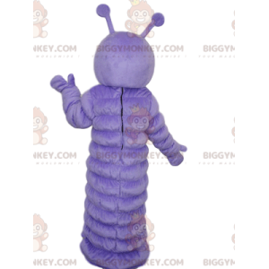 Purple caterpillar BIGGYMONKEY™ mascot costume with a surprised