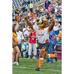 Traje de mascote de leopardo BIGGYMONKEY™ em roupas esportivas