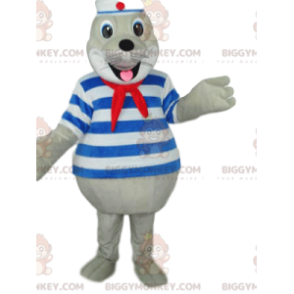 BIGGYMONKEY™ Very Smiling Seal In Sailor Suit Mascot Costume -