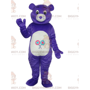 Στολή μασκότ BIGGYMONKEY™ μωβ αρκούδας με ρύγχος καρδιάς