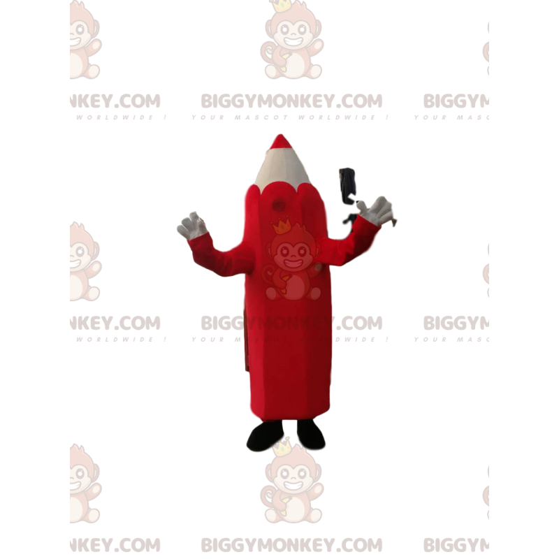Rød og cremefarvet farveblyant BIGGYMONKEY™ maskotkostume. Rød og cremefarvet farveblyant BIGGYMONKEY™ maskotkostume.