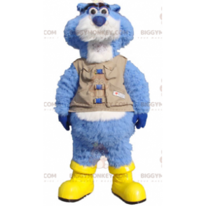 BIGGYMONKEY™ blå og hvid bævermaskotkostume med vest og støvler - Skovdyr - BIGGYMONKEY_01708 - BiggyMonkey.com