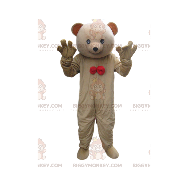 BIGGYMONKEY™ mascottekostuum beige berenjong met rode