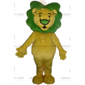 BIGGYMONKEY™ Mascottekostuum van gele leeuw met groene manen - Lion mascottes - BIGGYMONKEY_014182 - BiggyMonkey.com