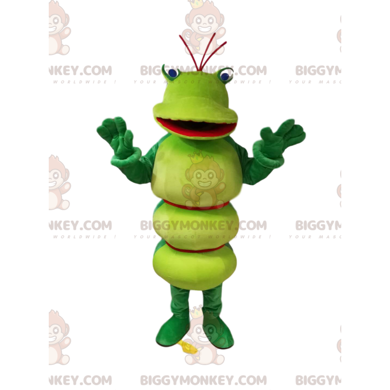 Costume mascotte BIGGYMONKEY™ bruco verde con sorriso stupendo Costume mascotte BIGGYMONKEY™ bruco verde con sorriso stupendo