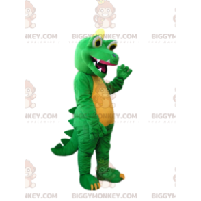 Traje de mascote BIGGYMONKEY™ Dinossauro Verde e Amarelo com