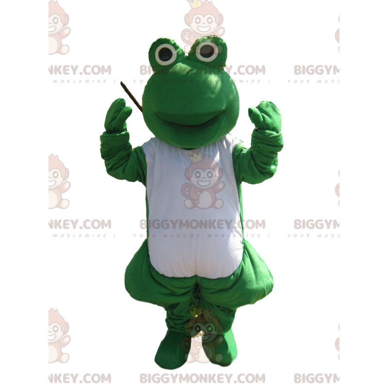 Costume de mascotte BIGGYMONKEY™ de grenouille verte et blanche Costume de mascotte BIGGYMONKEY™ de grenouille verte et blanche