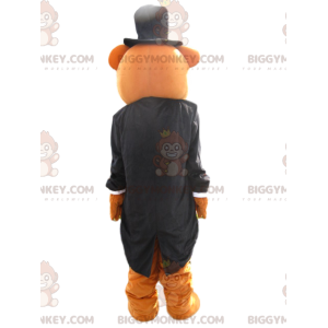 Bruine beer BIGGYMONKEY™ mascottekostuum met zwarte rokjas -
