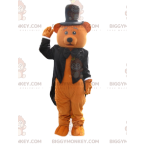 Brun björn BIGGYMONKEY™ maskotdräkt med svart frackjacka - Bärmaskot - BIGGYMONKEY_014200 - BiggyMonkey.com