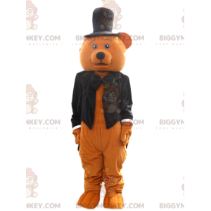 Brun björn BIGGYMONKEY™ maskotdräkt med svart frackjacka - Bärmaskot - BIGGYMONKEY_014200 - BiggyMonkey.com