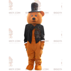 Brun björn BIGGYMONKEY™ maskotdräkt med svart frackjacka - Bärmaskot - BIGGYMONKEY_014200 - BiggyMonkey.com