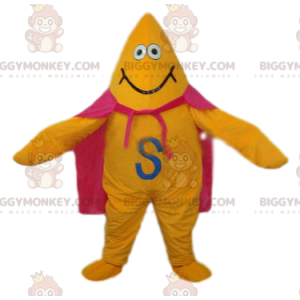 Yellow Star BIGGYMONKEY™ Mascot Costume with Pink Cape and Big