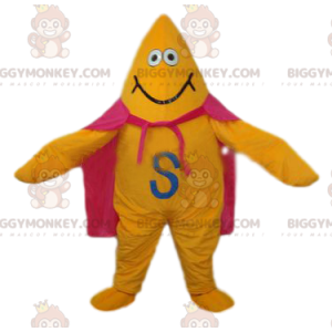 Yellow Star BIGGYMONKEY™ Maskottchen-Kostüm mit rosa Umhang und