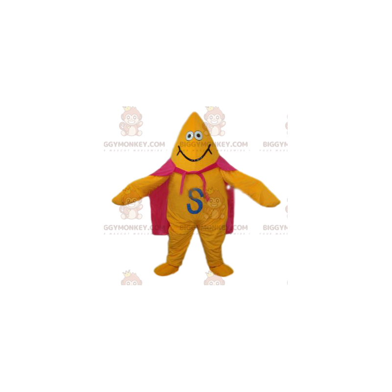 Yellow Star BIGGYMONKEY™ maskotkostyme med rosa kappe og stort smil - Uklassifiserte maskoter - BiggyMonkey.com