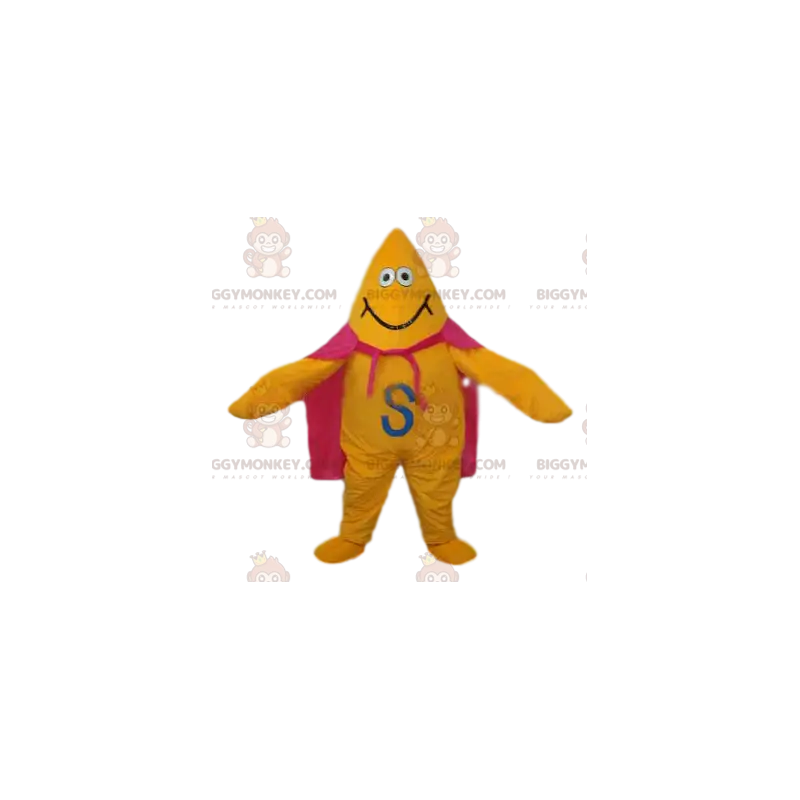 Στολή μασκότ Yellow Star BIGGYMONKEY™ με ροζ κάπα και μεγάλο Στολή μασκότ Yellow Star BIGGYMONKEY™ με ροζ κάπα και μεγάλο