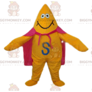Traje de mascote Yellow Star BIGGYMONKEY™ com capa rosa e grande sorriso - Mascotes não classificados - BiggyMonkey.com