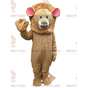 BIGGYMONKEY™ mascot costume beige lion with cute face -