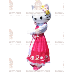 Hello Kitty BIGGYMONKEY™ maskotkostyme med fuchsia satengkjole - Maskotter kjente mennesker - BiggyMonkey.com