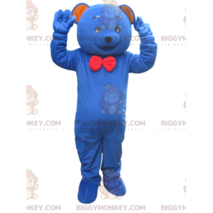 Στολή μασκότ BIGGYMONKEY™ Μπλε αρκούδα με κόκκινο παπιγιόν -