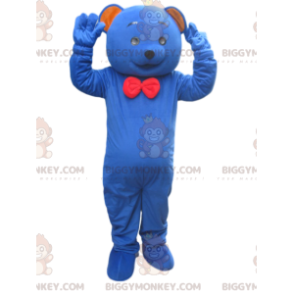 Kostium maskotki BIGGYMONKEY™ Niebieski niedźwiedź Miś z czerwoną muszką - Maskotka niedźwiedź - BiggyMonkey.com