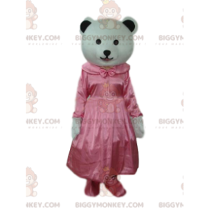 BIGGYMONKEY™ Maskottchen-Kostüm Weißer Bär mit rosafarbenem