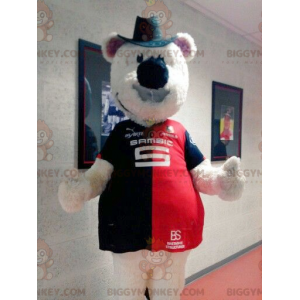 Béžový kostým medvídka BIGGYMONKEY™ maskota s kloboukem a