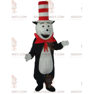 Svart och vit katt BIGGYMONKEY™ maskotdräkt med rolig hatt -