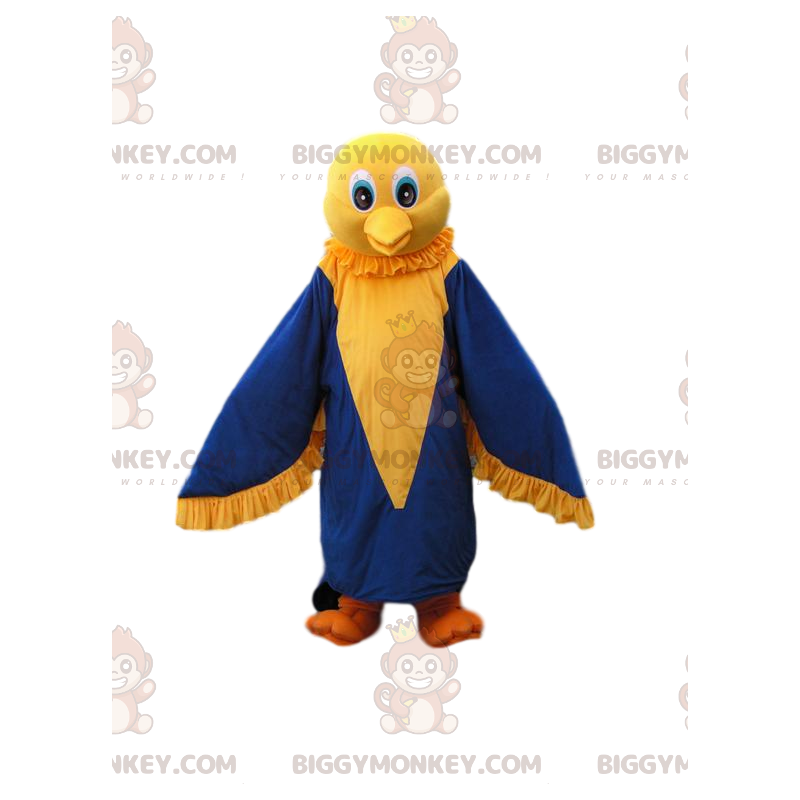Bonito disfraz de mascota BIGGYMONKEY™ de pajarito amarillo y Bonito disfraz de mascota BIGGYMONKEY™ de pajarito amarillo y