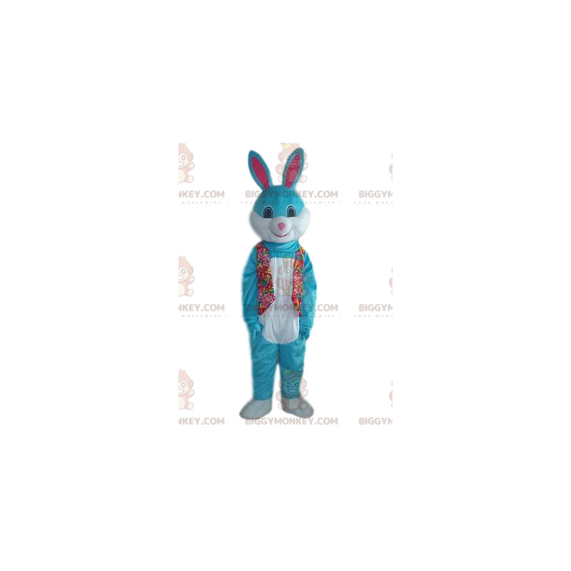 Costume da mascotte BIGGYMONKEY™ coniglio blu e bianco con Costume da mascotte BIGGYMONKEY™ coniglio blu e bianco con