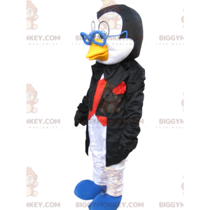 Penguin BIGGYMONKEY™ maskotdräkt med snygg kostym och glasögon