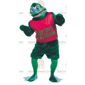 Kostým maskota s modrými očima a zelenou žábou BIGGYMONKEY™ –