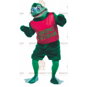 Traje de mascote de sapo verde de olhos azuis BIGGYMONKEY™ –