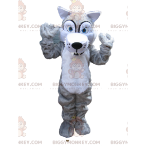 Scary Gray Wolf With Big Teeth BIGGYMONKEY™ Mascot Costume -