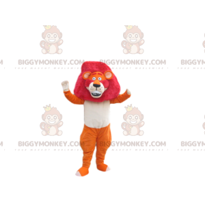 Orange lion BIGGYMONKEY™ mascot costume with gorgeous fuchsia