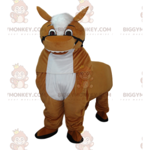 Traje de mascote BIGGYMONKEY™ de cavalo branco e marrom.