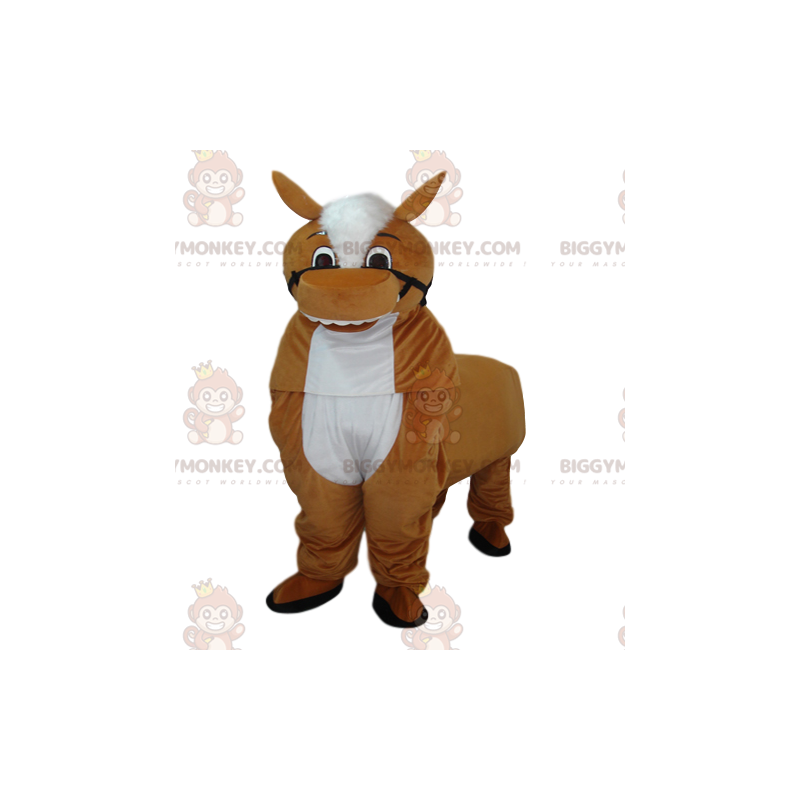 Disfraz de mascota caballo marrón y blanco BIGGYMONKEY™. Disfraz de mascota caballo marrón y blanco BIGGYMONKEY™.